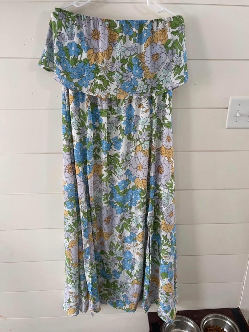 Cupshe Floral Strapless Maxi Dress in Blue, White & Green
